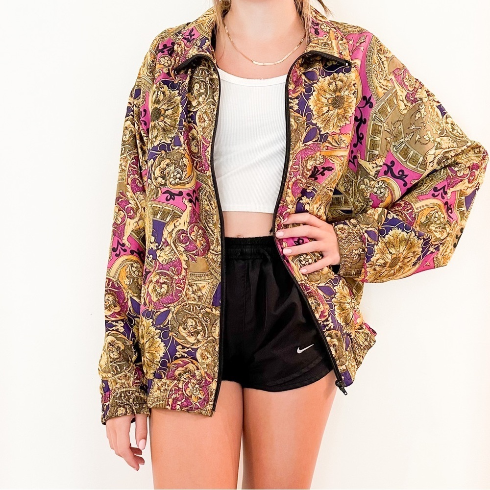 90s Urban Grunge Bomber Jacket, Vintage Oversized Streetwear Silk Track Jacket